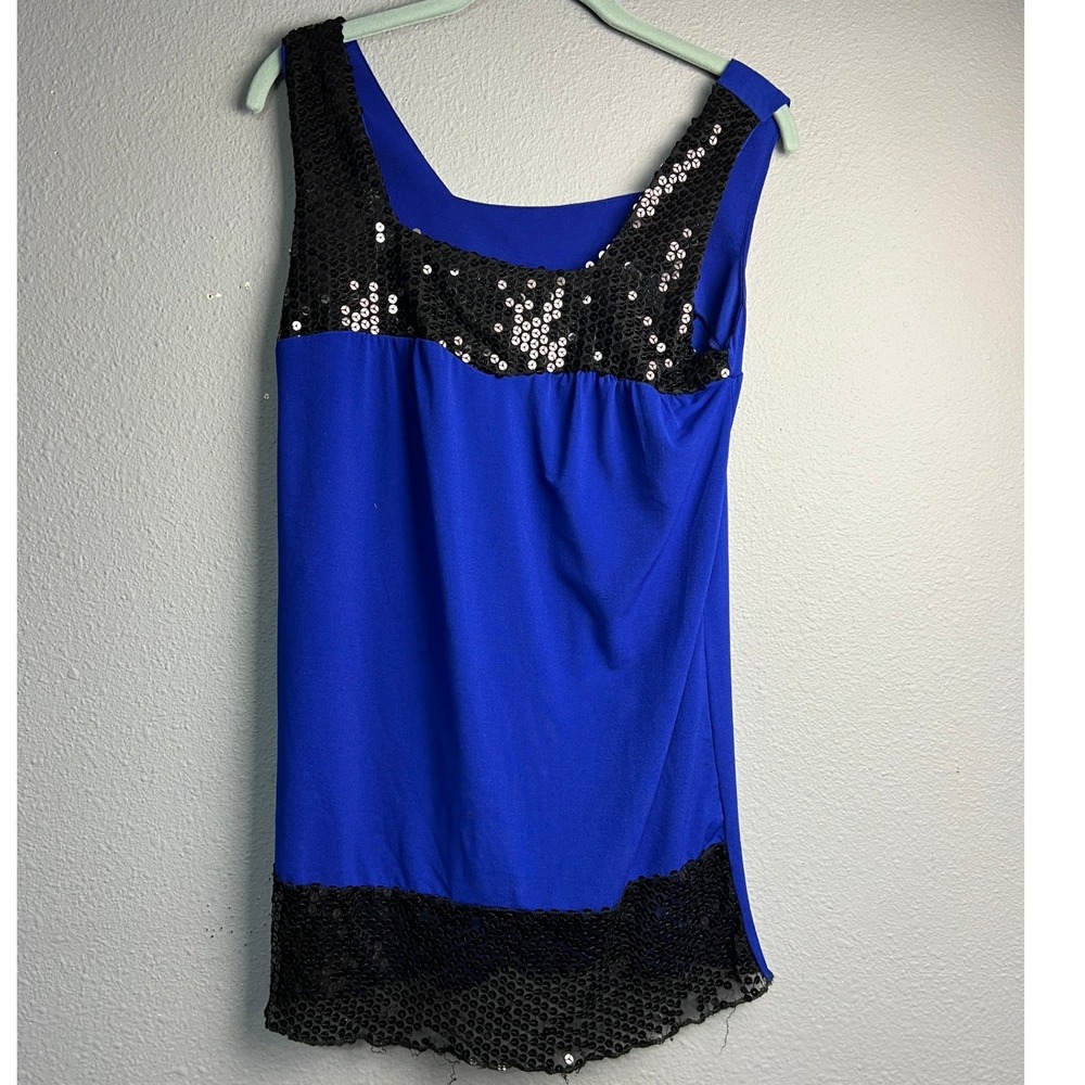 Freshly Brewed Royal Blue Sequin Trim Sleeveless Tunic Top Medium 1T0603MS